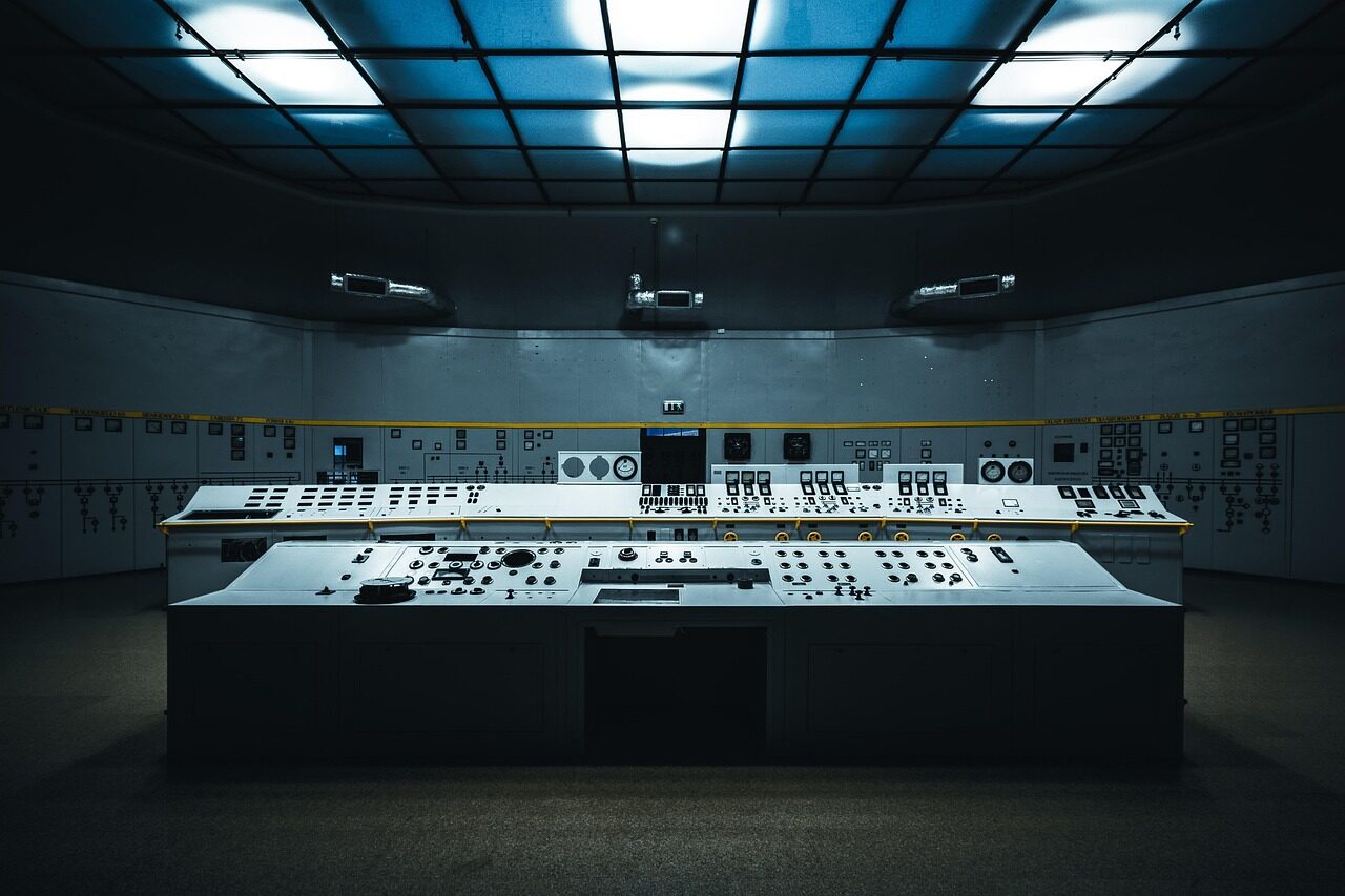 Control room console and monitoring screens